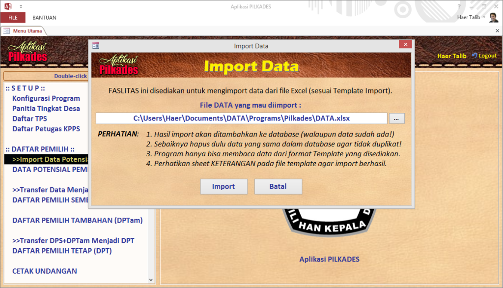 Import data sumber sebagai bahan DPS